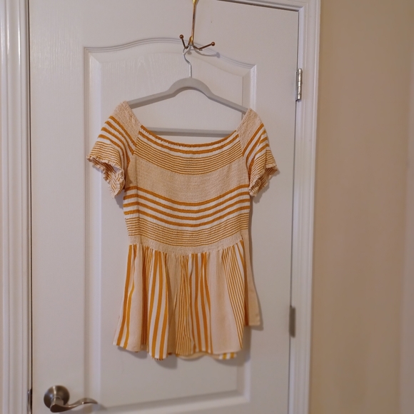 18 CENTIMETERS Fitted Bodice Smock Top Gold and White Striped Size 1X - Picture 8 of 10